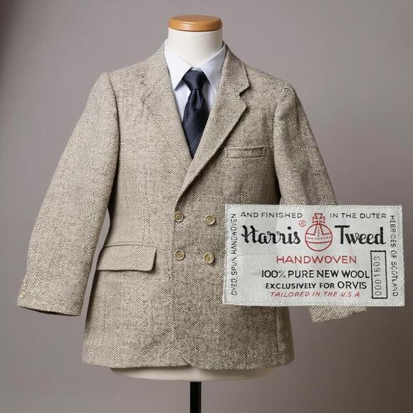 VTG Harris Tweed Sport Coat Mens 40 R Brown Double Breasted Scottish Wool Jacket